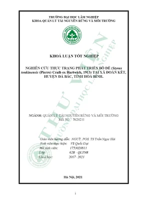 Nghiên cứu thực trạng phát triển bồ đề styrax tonkinensis craib ex hartwich 1913 tại xã đoàn kết huyện đà bắc tỉnh hòa bình