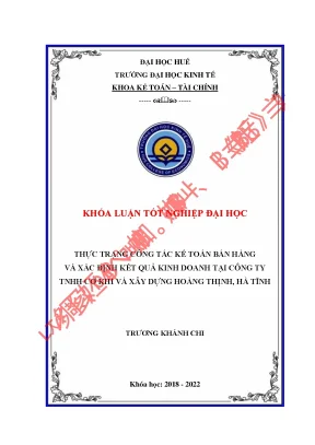 Thực trạng công tác kế toán bán hàng và xác định kết quả kinh doanh tại công ty tnhh cơ khí và xây dựng hoàng thịnh