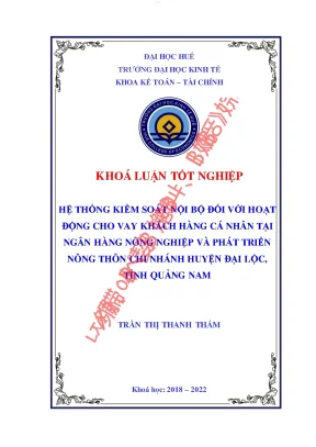 Hệ thống kiểm soát nội bộ đối với hoạt động cho vay khách hàng cá nhân tại ngân hàng nông nghiệp và phát triển nông thôn chi nhánh huyện đại lộc tỉnh quảng nam