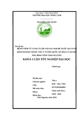 Luận văn bệnh viêm tử cung ở lợn nái sau khi đẻ nuôi tại cơ sở thuốc thú y tuyên quốc xã bảo lý huyện phú bình tỉnh thái nguyên