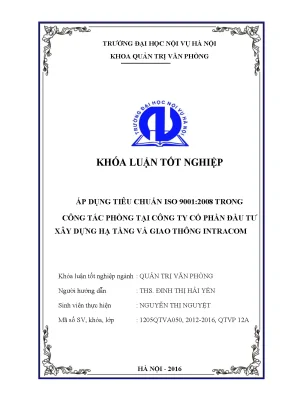 Áp dụng tiêu chuẩn iso 9001 2008 trong công tác phòng tại công ty cổ phần đầu tư xây dựng hạ tầng và giao thông intracom