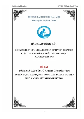 Đánh giá các yếu tố ảnh hưởng đến việctuyển dụng lao động trong các doanh nghiệpnhỏ và vừa ở tỉnh bình dương1