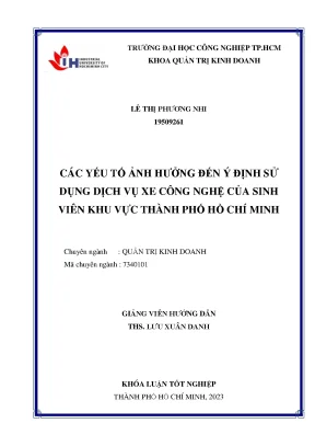 Khóa luận các yếu tố ảnh hưởng đến ý định sử dụng dịch vụ xe công nghệ của sinh viên khu vực thành phố hồ chí minh
