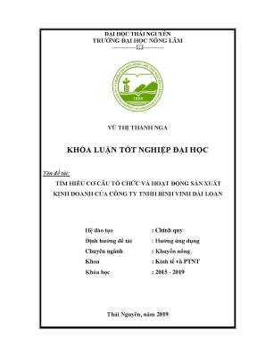 Khóa luận tốt nghiệp tìm hiểu cơ cấu tổ chức hoạt động sản xuất kinh doanh của công ty tnhh bình vinh tại đài loan