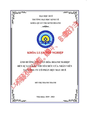 Ảnh hưởng của văn hóa doanh nghiệp đến sự gắn kết với tổ chức của nhân viên tại công ty cổ phần dệt may huế