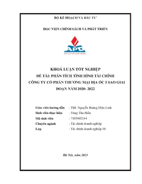 Chuyên ngành tài chính doanh nghiệp phân tích tình hình tài chính công ty cptm địa ốc 5 sao giai đoạn năm 2020 2022