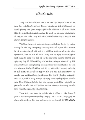 Một số biện pháp nhằm hoàn thiện hoạt động nhập khẩu vật tư máy móc thiết bị ở công ty xây dựng 7