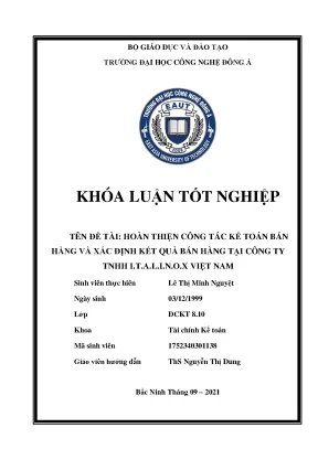 Hoàn thiện công tác kế toán bán hàng và xác định kết quả bán hàng tại công ty tnhh i t a l i n o x việt nam