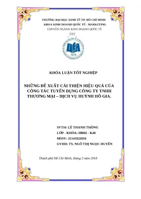 Khóa luận tốt nghiệp những đề xuất cải thiện hiệu quả của công tác tuyển dụng côngty tnhh thương mại dịch vụ huỳnh hồ gia