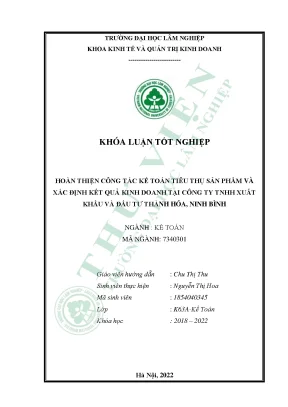 Hoàn thiện công tác kế toán tiêu thụ sản phẩm và xác định kết quả kinh doanh tại công ty tnhh xuất khẩu và đầu tư thành hóa ninh bình