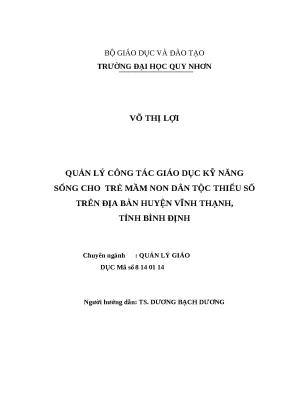 0523 quản lý công tác giáo dục kỹ năng sống cho trẻ mầm non dân tộc thiểu số trên địa bàn huyện vĩnh thạnh tỉnh bình định luận văn tốt nghiệp
