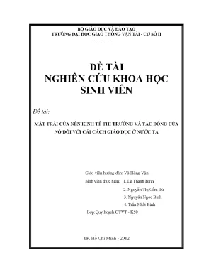 Mặt trái của nền kinh tế thị trường và tác động của nó đối với cải cách giáo dục ở nước ta đề tài nghiên cứu khoa học sinh viên
