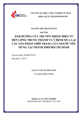 Khóa luận ảnh hưởng của truyền miệng điện tử đến lòng trung thành và ý định mua lại các sản phẩm thời trang của người tiêu dùng tại thành phố hồ chí minh