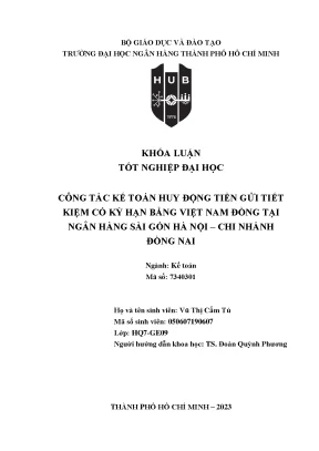 Công tác kế toán huy động tiền gửi tiết kiệm có kỳ hạn bằng việt nam đồng tại ngân hàng sài gòn hà nội chi nhánh đồng nai