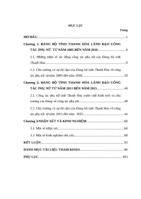 Luận văn thạc sĩ lịch sử đảng bộ tỉnh thanh hóa lãnh đạo công tác phụ nữ từ năm 2005 đến năm 2015