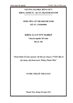Hoàn thiện kế toán nguyên vật liệu tại công ty tnhh đầu tư xây dựng cấp thoát nước thắng thịnh phát