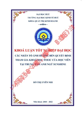 Các nhân tố ảnh hưởng đến quyết định tham gia khóa học toeic của học viên tại trung tâm anh ngữ sunshine