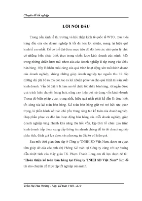 Hoàn thiện kế toán bán hàng tại công ty tnhh sd việt nam