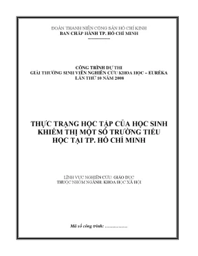 Thực trạng học tập của học sinh khiếm thị một số trường tiểu học tại tp hồ chí minh công trình dự thi giải thưởng sinh viên nghiên cứu khoa học euréka lần thứ 10 năm 2008