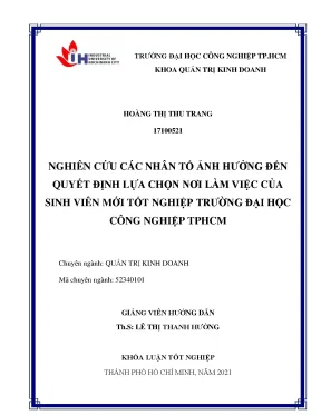 Nghiên cứu các nhân tố ảnh hưởng đến quyết định lựa chọn nơi làm việc của sinh viên mới tốt nghiệp trường đại học công nghiệp tp hồ chí minh