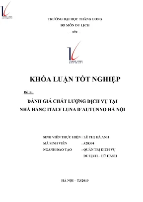 Đánh giá chất lượng dịch vụ tại nhà hàng italy luna dautunno hà nội