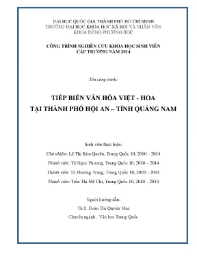 Tiếp biến văn hóa việt hoa tại thành phố hội an tỉnh quảng nam công trình nghiên cứu khoa học sinh viên cấp trường năm 2014