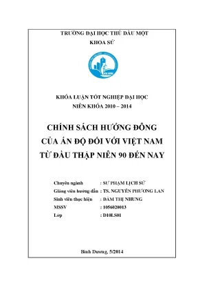 Khóa luận tốt nghiệp chính sách hướng đông của ấn độ đối với việt nam từ đầu thập niên 90 đến nay