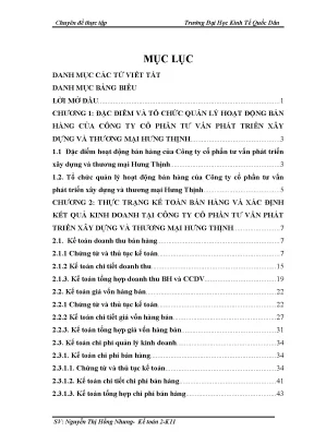Chuyên đề thực tập hoàn thiện kế toán bán hàng và xác định kết quả kinh doanh tại công ty cổ phần tư vấn phát triển xây dựng và thương mại hưng thịnh