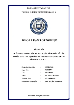 Hoàn thiện công tác kết toán vốn bằng tiền và các khoản phải thu tại công ty tnhh cơ nhiệt điện lạnh bách khoa polyco
