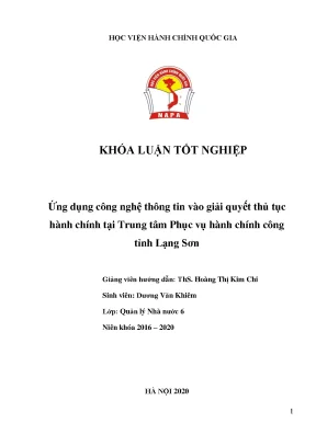 Ứng dụng công nghệ thông tin vào giải quyết thủ tục hành chính tại trung tâm phục vụ hành chính công tỉnh lạng sơn