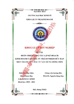 Hoàn thiện công tác lập kế hoạch kinh doanh tại công ty tnhh mtv đầu tư xây dựng đồng tiến