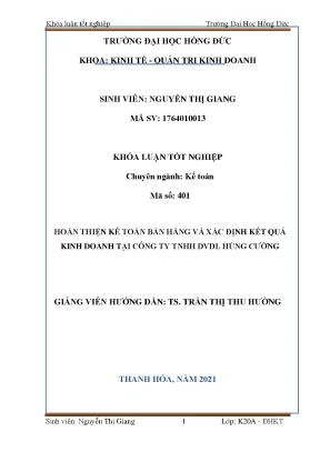 Hoàn thiện kế toán bán hàng và xác định kết quả kinh doanh tại công ty tnhh dvdl hùng cường