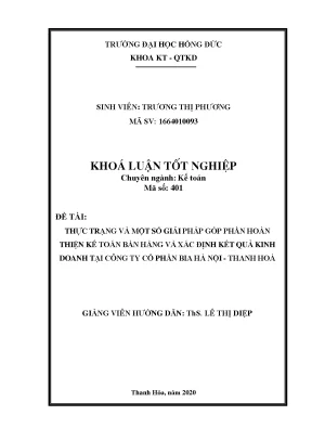 Thực trạng và một số giải pháp góp phần hoàn thiện kế toán bán hàng và xác định kết quả kinh doanh tại công ty cổ phần bia hà nội thanh hoá