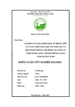Luận văn nghiên cứu đặc điểm dịch tễ bệnh viêm tử cung trên đàn lợn nái sinh sản và biện pháp phòng trị bệnh tại công ty tnhh minh châu thành phố hạ long tỉnh quảng ninh