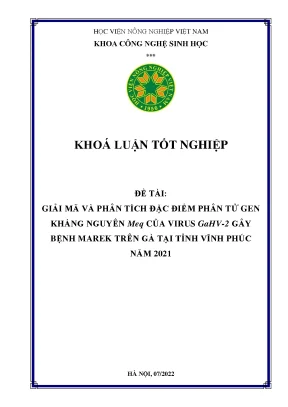 Giải mã và phân tích đặc điểm phân tử gen kháng nguyên meq của virus gahv 2 gây bệnh marek trên gà tại tỉnh vĩnh phúc năm 2021