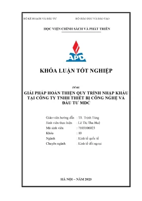 Chuyên ngành kinh tế đối ngoại hoàn thiện quy trình nhập tại công ty thiết bị công nghệ và đầu tư mdc