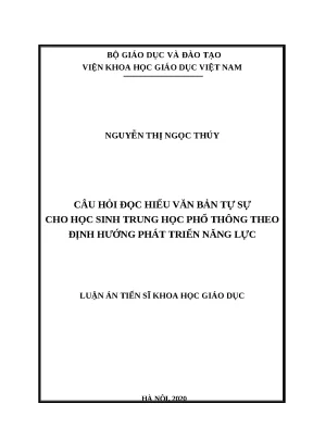 Luận án câu hỏi đọc hiểu văn bản tự sự cho học sinh trung học phổ thông theo định hướng phát triển năng lực
