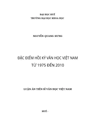 Luận án đặc điểm hồi ký văn học việt nam từ 1975 đến 2010