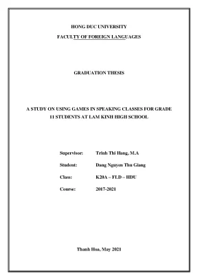 A study on using games in speaking classes for grade 11 students at lam kinh high school