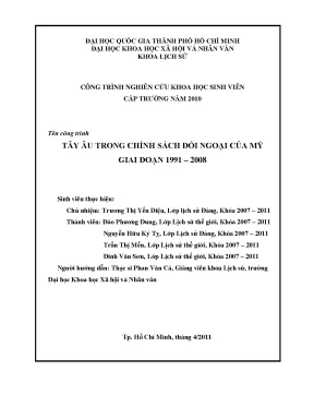 Tây âu trong chính sách đối ngoại của mỹ giai đoạn 1991 2008 đề tài sinh viên nghiên cứu khoa học cấp trường 2010