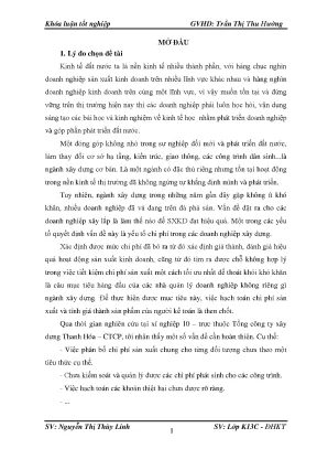Thực trạng và một số giải pháp góp phần hoàn thiện kế toán tập hợp chi phí sản xuất và tính giá thành sản phẩm công trình tại xí nghiệp 10 trực thuộc tổng công ty xây dựng thanh hóa ctcp