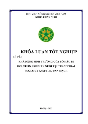 Khả năng sinh trưởng của bò hậu bị holstein friesian nuôi tại trang trại fuglsigvej mlk đan mạch