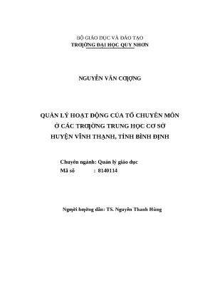 0482 quản lý hoạt động của tổ chuyên môn ở các trường trung học cơ sở huyện vĩnh thạnh tỉnh bình định luận văn tốt nghiệp