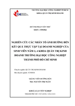 Nghiên cứu các nhân tố ảnh hưởng đến kết quả thực tập tại doanh nghiệp của sinh viên năm 3 4 khoa quản trị kinh doanh trường đại học công nghiệp thành phố hồ chí minh