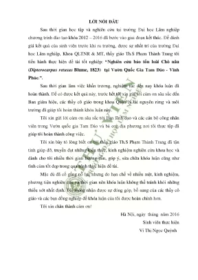 Nghiên cứu bảo tồn loài chò nâu dipterocarpus retusus blume 1823 tại vườn quốc gia tam đảo vĩnh phúc