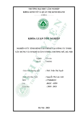 Nghiên cứu tình hình tài chính tại công ty tnhh xây dựng và cơ khí xuân cương chương mỹ hà nội