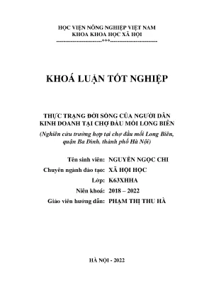 Thực trạng đời sống của người dân kinh doanh tại chợ đầu mối long biên nghiên cứu trường hợp tại chợ đầu mối long biên quận ba đình thành phố hà nội