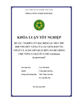 Nghiên cứu đặc điểm cấu trúc phù hợp với chức năng của các gene đáp ứng với xử lý auxin liên quan đến cơ chế chống chịu nóng và hạn ở cà chua solanum lycopersicum