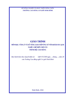 Giáo trình tâm lý và kỹ năng giao tiếp ứng xử với khách du lịch nghề chế biến món ăn cđ cơ giới ninh bình