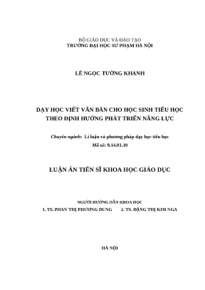 Luận án tiến sĩ dạy học viết văn bản cho học sinh tiểu học theo định hướng phát triển năng lực